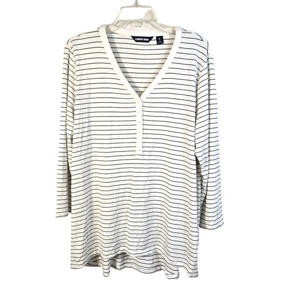 Lands End Blouse Women's XL Navy Cream Stripe Soft Nautical Coastal Casual - Picture 1 of 9